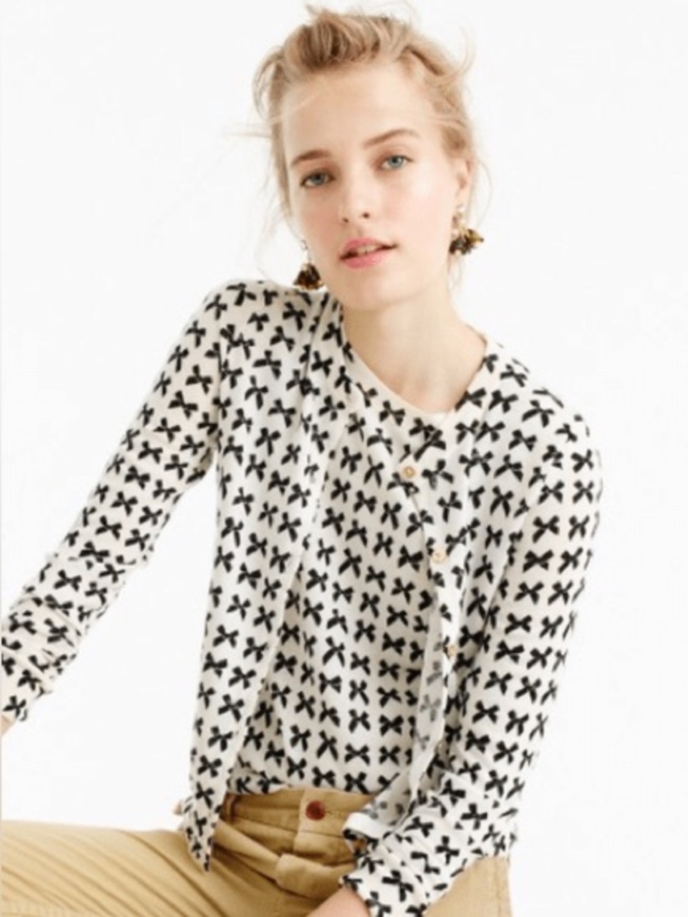 J. Crew Jackie Bow Print Lightweight Wool Cardigan - Picture 1 of 5